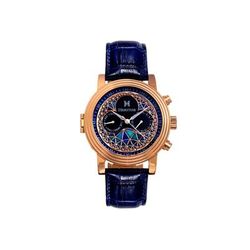 Heritor Automatic Legacy Leather-Band Watch w/Day/Date Rose Gold/Blue - Men's HERHR9705