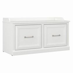 "kathy ireland® Home by Bush Furniture Woodland 40W Shoe Storage Bench with Doors in White Ash - Bush Furniture WDS140WAS-03 "