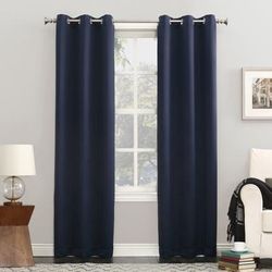 Wide Width Sun Zero Blackout Greenwich Grommet Panel by BrylaneHome in Navy (Size 40" W 63" L)