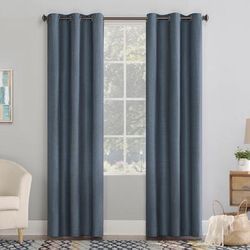 Wide Width Sun Zero Blackout Lindstrom Printed Texture Grommet Panel by BrylaneHome in Dusk (Size 40" W 96" L)