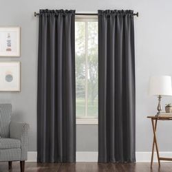 Wide Width Sun Zero Blackout Greenwich Rod-Pocket Panel by BrylaneHome in Charcoal (Size 40" W 95" L)