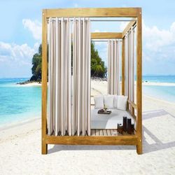 Wide Width Outdoor Decor Seascapes Stripes Outdoor Grommet Curtain Panel Pair by Commonwealth Home Fashions in Linen (Size 50" W 108"L)