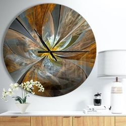 Symmetrical Yellow Fractal Flower Modern Wall Clock by Designart in Yellow