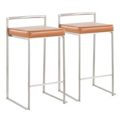 Fuji Contemporary Stackable Counter Stool in Stainless Steel with Camel Faux Leather Cushion by LumiSource - Set of 2 - Lumisource B26-FUJI CAM2