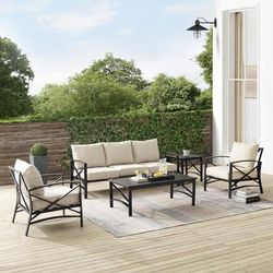 Kaplan 5Pc Outdoor Metal Sofa Set Oatmeal/Oil Rubbed Bronze - Sofa, Coffee Table, Side Table, & 2 Arm Chairs - Crosley KO60032BZ-OL