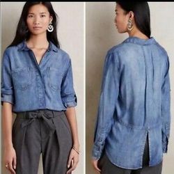 Anthropologie Tops | Cloth & Stone Split-Back Chambray Button-Down Shirt Euc Size S | Color: Blue | Size: S