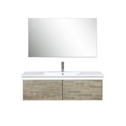 "Scopi 48" Rustic Acacia Bathroom Vanity, Acrylic Composite Top with Integrated Sink, Balzani Gun Metal Faucet Set, and 43" Frameless Mirror - Lexora Home LSC48SRAOSM43FGM"