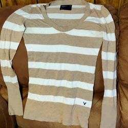 American Eagle Outfitters Tops | American Eagle Long Sleeve Stripped Shirt | Color: Cream/White | Size: S