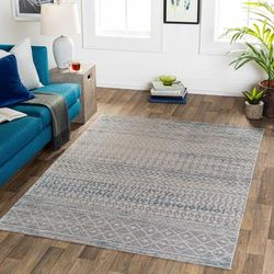 Tambac 9'2" x 12' Updated Traditional Farmhouse Blue/Gray/Light Gray Washable Area Rug - Hauteloom