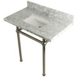 "Kingston Brass KVPB36MBSQ6 Templeton 36" x 22" Carrara Marble Vanity Top with Brass Console Legs, Carrara Marble/Polished Nickel - Kingston Brass KVPB36MBSQ6"