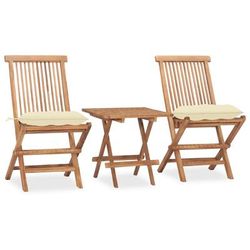 vidaXL Set da Pranzo Giardino Pieghevole 3 pz Cuscino Massello di Teak