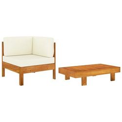 vidaXL Set Divani Giardino 2 pz Cuscini Bianco Crema in Legno d'Acacia