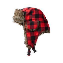 Men's Big & Tall Extra Large Fur Trim Hat by KingSize in Red Buffalo Check (Size 3XL/4XL)