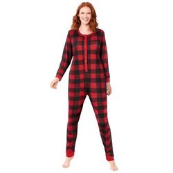 Plus Size Women's Holiday Print Onesie Pajama by Dreams & Co. in Red Buffalo Plaid (Size 26/28)