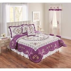 Ava Oversized Embroidered Cotton Quilt by BrylaneHome in Plum (Size KING)