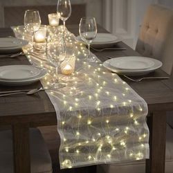 Pre-Lit Table Runner by BrylaneHome in White