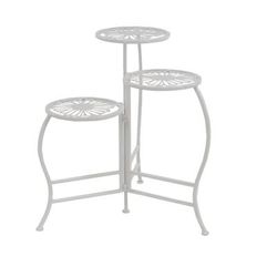 Set Of 3 White Metal Traditional Plantstand by Quinn Living in White