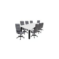 12' White Rectangular Table w/8 Gray Chairs - Conference Set