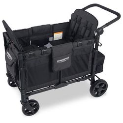 WonderFold W4 Elite Multifunctional Quad (4 Seater) Stroller Wagon - Volcanic Black
