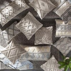 Rippey 20" Square Cottage Charcoal/Cream/Light Beige/Peach Throw Pillow - Boutique Rugs