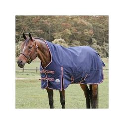 SmartPak Deluxe High Neck Turnout Blanket with Earth Friendly Fabric - 72 - Med/Lite (100g) - Navy w/ Merlot & Silver Trim & Silver Piping - Smartpak