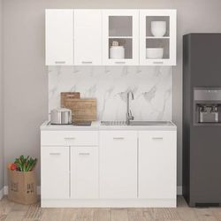 vidaXL Set Armadi da Cucina 4 pz Bianco in Truciolato