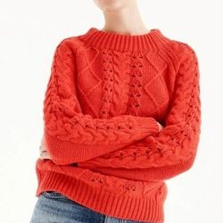 J. Crew Sweaters | J. Crew Mock Neck Cable Knit Sweater. S | Color: Orange/Red | Size: S