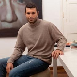 Jersey Bisque,'Eco Friendly Jersey Knit Men's Turtleneck Pullover Sweater'