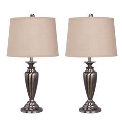 Plated Brushed Black Nickel Metal 26.5" Table Lamp, Set 2 by Fangio Lighting in Nickel