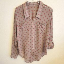 Free People Tops | Free People Easy Rider Polka Dot Button Down Hilo Sheer Top | Color: Red/Tan | Size: See Approximate Measurements