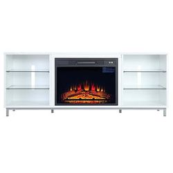 "Brighton 60" Fireplace with Glass Shelves and Media Wire Management in White - Manhattan Comfort FP4-WH"