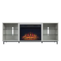 "Brighton 60" Fireplace with Glass Shelves and Media Wire Management in Beige - Manhattan Comfort FP4-BG"