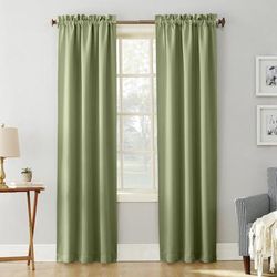 Wide Width Sun Zero Blackout Greenwich Rod-Pocket Panel by BrylaneHome in Sage (Size 40" W 84" L)