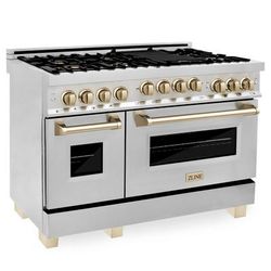"ZLINE Autograph Edition 48" 6.0 cu. ft. Range with Gas Stove and Gas Oven in Stainless Steel with Gold Accents (RGZ-48-G) - ZLINE Kitchen and Bath RGZ-48-G"