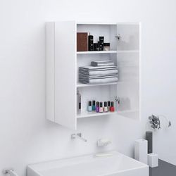 vidaXL Armadietto a Specchio per Bagno 60x15x75 cm MDF Bianco Lucido