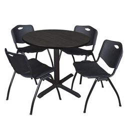 Regency Cain 36 in. Round Breakroom Table- Ash Grey & 4 M Stack Chairs- Black - Regency TB36RNDAG47BK