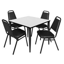 Regency Kahlo 36 in. Square Breakroom Table- White, Black Base & 4 Restaurant Stack Chairs- Black - Regency TPL3636WHBK29BK