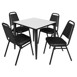 Regency Kahlo 30 in. Square Breakroom Table- White, Black Base & 4 Restaurant Stack Chairs- Black - Regency TPL3030WHBK29BK