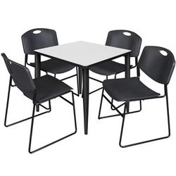 Regency Kahlo 30 in. Square Breakroom Table- White, Black Base & 4 Zeng Stack Chairs- Black - Regency TPL3030WHBK44BK