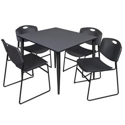 Regency Kahlo 48 in. Square Breakroom Table- Grey Top, Black Base & 4 Zeng Stack Chairs- Black - Regency TPL4848GYBK44BK