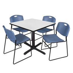 Regency Cain 36 in. Square Breakroom Table- White & 4 Zeng Stack Chairs- Blue - Regency TB3636WH44BE