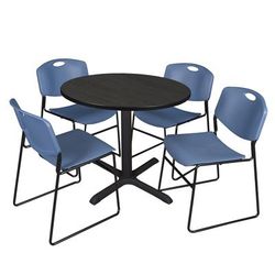 Regency Cain 42 in. Round Breakroom Table- Ash Grey & 4 Zeng Stack Chairs- Blue - Regency TB42RNDAG44BE