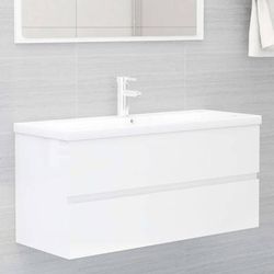 vidaXL Mobile Bagno con Lavabo Integrato Bianco Lucido in Truciolato