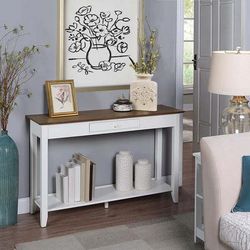 American Heritage 1 Drawer Console Table with Shelf in Driftwood/White