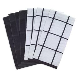 Solid And Check Parquet Kitchen Towel, Six Pack by T-fal in Charcoal