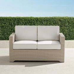 Small Palermo Loveseat in Dove Wicker - Sunbrella Rain, Rain Sailcloth Aruba - Frontgate