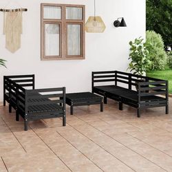 vidaXL Set Divani da Giardino 7 pz Nero in Legno Massello di Pino