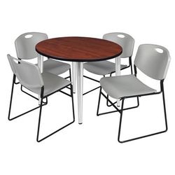 Regency Kahlo 42 in. Round Breakroom Table- Cherry Top, Chrome Base & 4 Zeng Stack Chairs- Grey - Regency TPL42RNDCHCM44GY