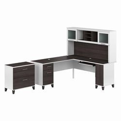 Bush Furniture Somerset 72W L Shaped Desk with Hutch and Lateral File Cabinet in White and Storm Gray - Bush Furniture SET009SGWH
