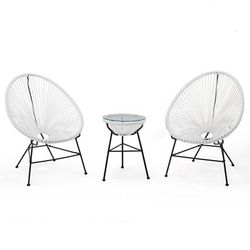 LeisureMod Montara Modern 3 Piece Outdoor Acapulco Lounge Patio Set with Glass Top Table in White - LeisureMod MCT29W